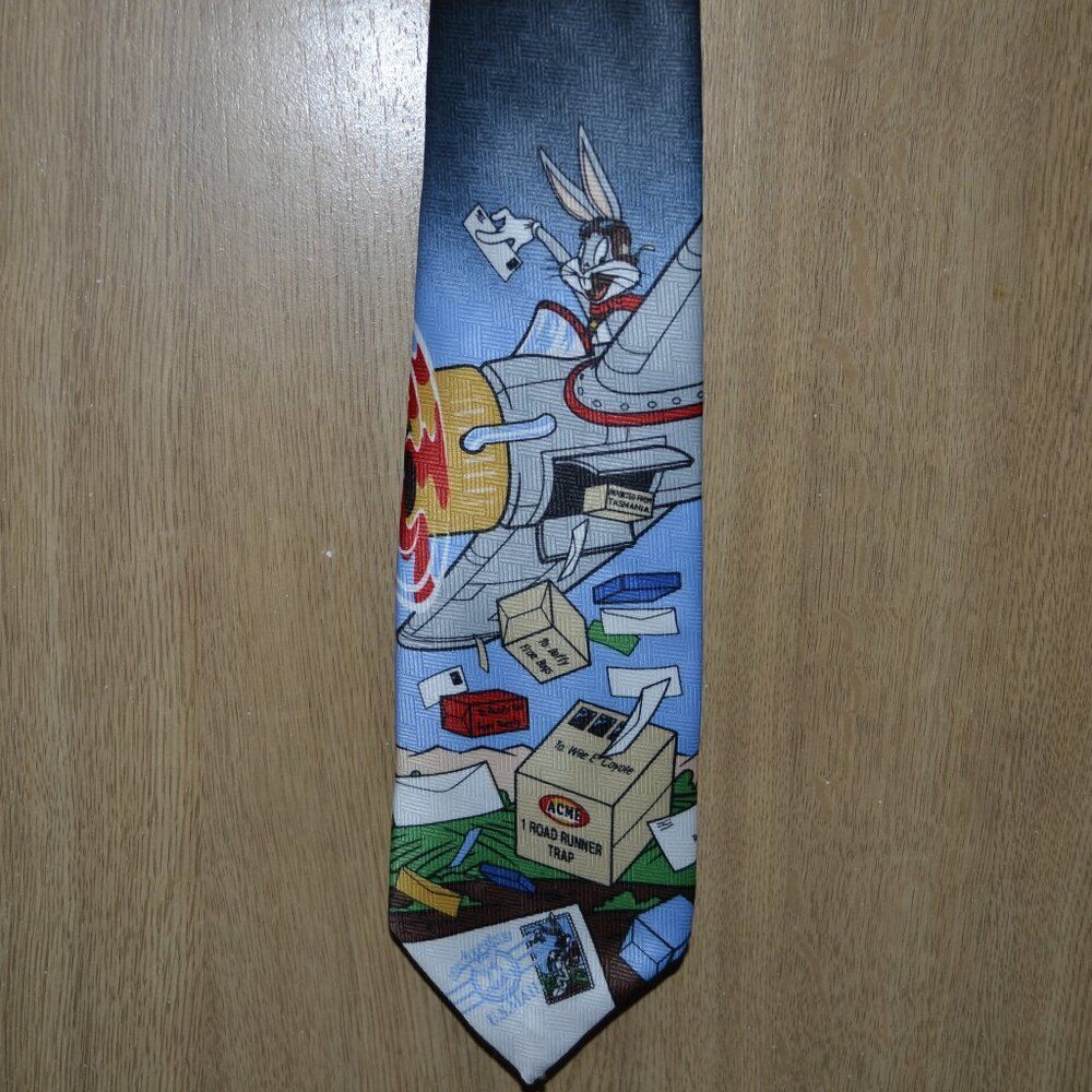 🔥3 FOR $25!🔥 Looney Tunes Stamp Collection Plane Bugs Bunny Blue Neck Tie